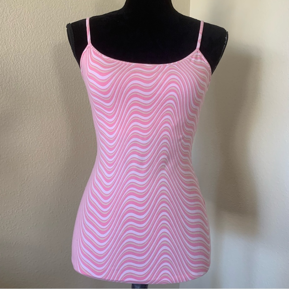 Vibtage Y2K Express Pink and White Wave Camisole